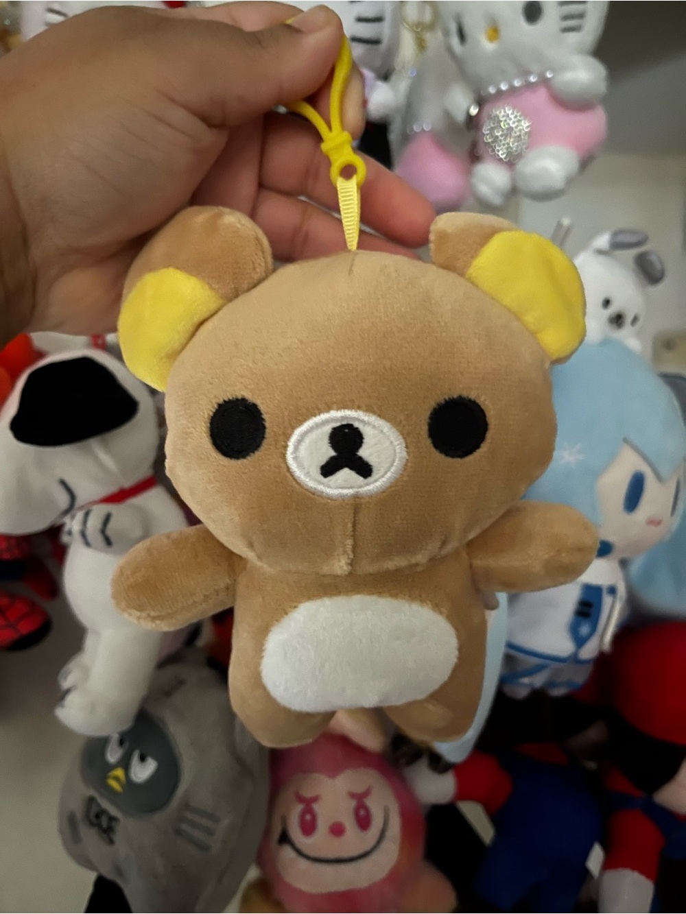 Rilakkuma Plush Keychain with Yellow Ear Accents - Cute Stuffed Toy